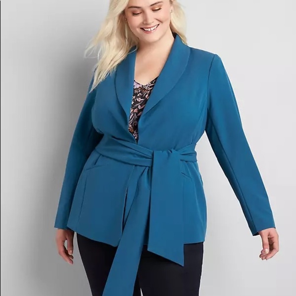Teal tie front stylish blazer